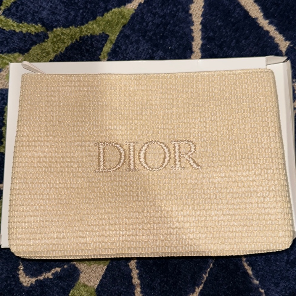Christian Dior Beige Raffia Trousse Zipper Pouch